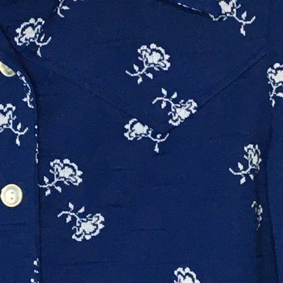 Vintage 70s Blue Button Front Jacket, Pointy Dagger Collar Western Style Floral - Picture 10 of 16